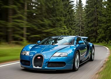 Blue Bugatti Veyron on Road