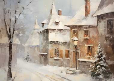 Snowy Village Street