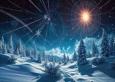 Snowy Forest Night Sky