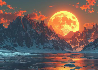 Orange Moon Over Rocky Mountains