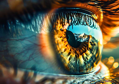 Close-up Eye with Mountain Reflection