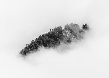 Mountain Forest in the Clouds - Minimalist Black and white Landscape Photography