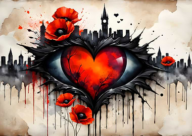 Red Heart Eye Cityscape
