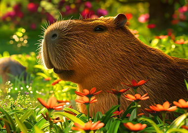 Capybara in Flowers