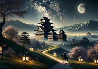 Japanese Castle Night Scene