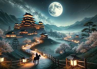 Japanese Castle Night Scene