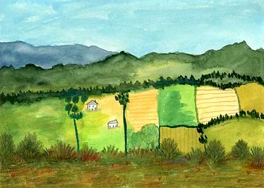 Watercolor Fields of Plenty Farmland