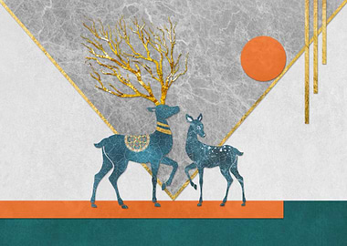 Gold Antler Deer Wall Art