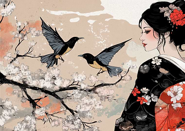 Geisha and Birds