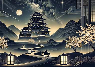 Japanese Castle Night Scene