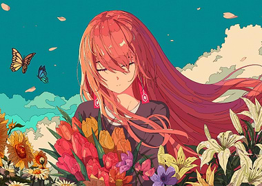 Anime Girl with Flowers