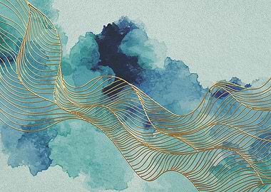 Abstract Watercolor with Gold Lines