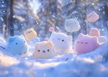 Cute Plush Toys in Winter