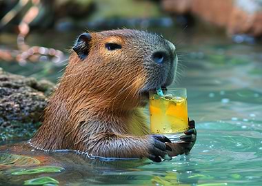 Capybara Enjoying a Drink