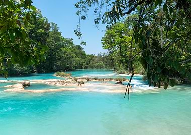 Turquoise Waterfalls in Lush Jungle