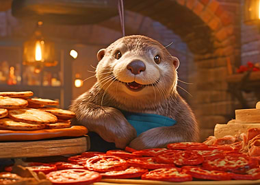 Smiling Otter as a Pizza Baker