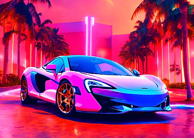 Neon Pink Sports Car