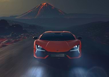 Lamborghini Revuelto Against Volcano