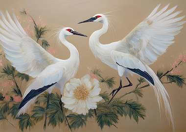 White Cranes Painting