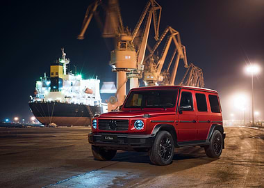 Red Mercedes G-Class at Night