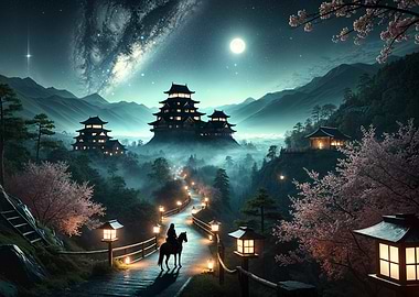Japanese Castle Night Scene