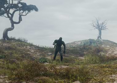 Swamp Monster in Foggy Landscape