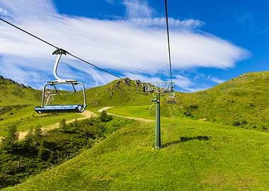 Ski Lift in Green Mountains in Val di Fassa - Italy