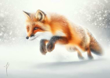Red Fox Leaping in Snow