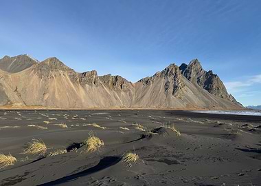 Black Beach with Mountains