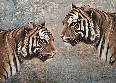 Two Tigers Facing Each Other
