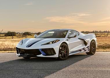 White Corvette with Racing Stripes