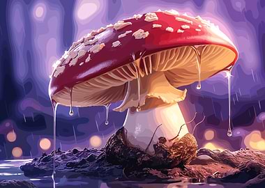 Glowing Mushroom in Rain