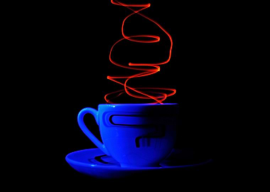 Blue Cup with Red Light Trails