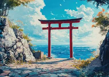 Red Torii Gate by the Sea