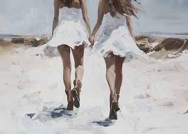 Two Women Walking on Beach