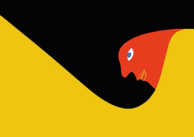 Abstract Face in Yellow and Red