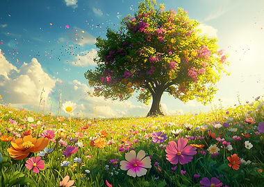 Spring Meadow with Tree