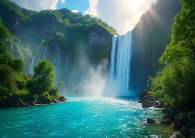 Waterfall in Paradise Forest Nature