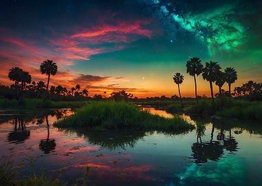 Tropical Sunset with Milky Way