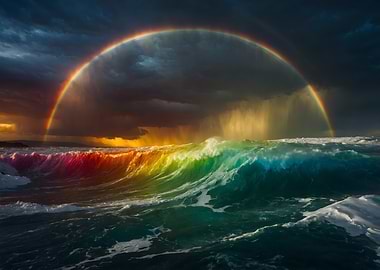Rainbow Over Ocean Waves