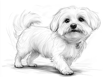 Pencil Sketch of a Maltese Dog