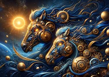 Steampunk Horses Race Through Cosmic Realms