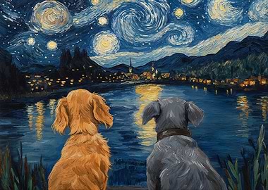 Dogs Under Starry Night