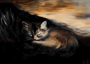 Sleeping Kitten Painting