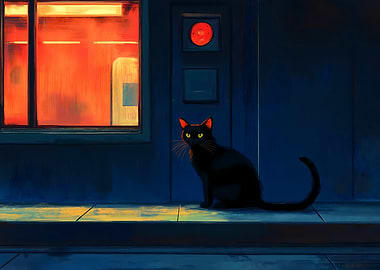 Black Cat Night Scene