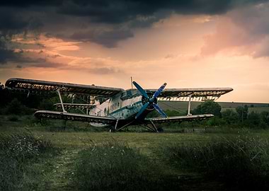Vintage Airplane Sunset