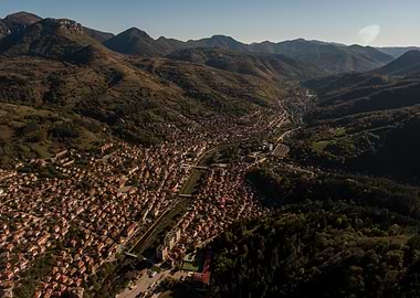 Aerial View of Town in Valley
