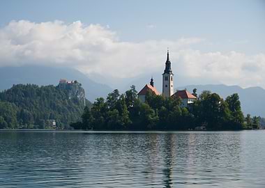 Lake Bled Church and Castle Slovenia Landscape