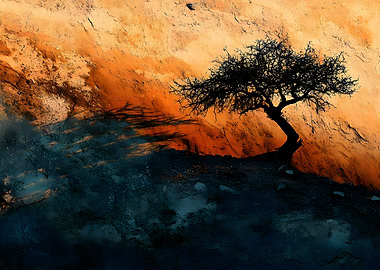 Silhouette Tree on Cliff