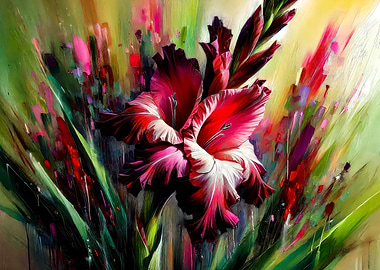 Red Gladiolus Painting